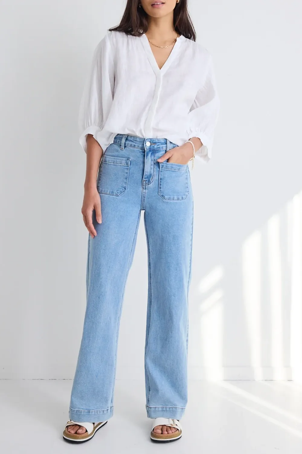 Zoey Light Blue High Rise Wide Leg Pocket Jean