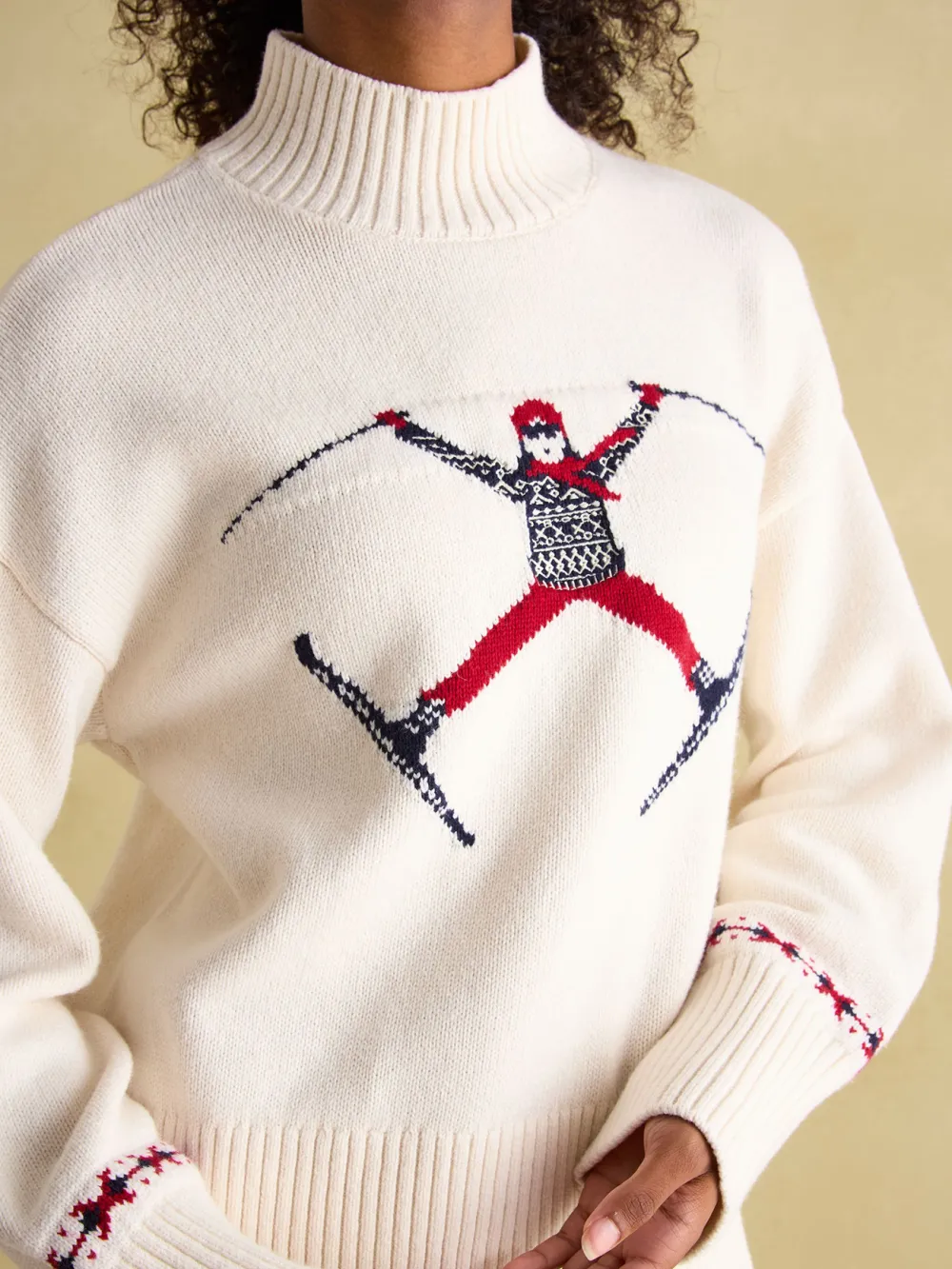 Abigail Cream High Neck Intarsia Ski Jumper