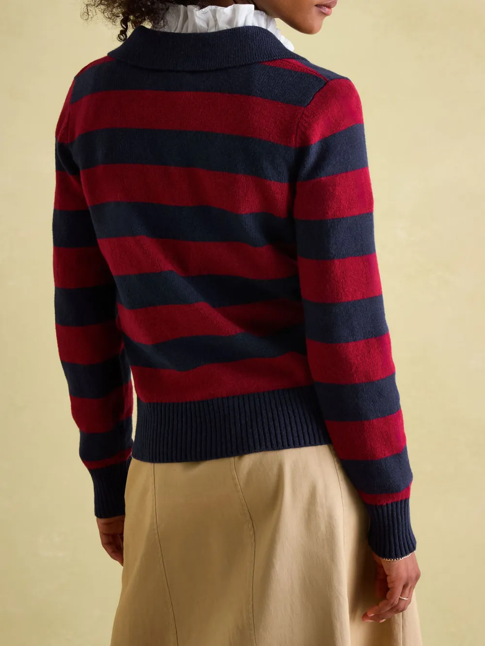 Maddie Red/Navy V Neck Stripe Jumper with Collar