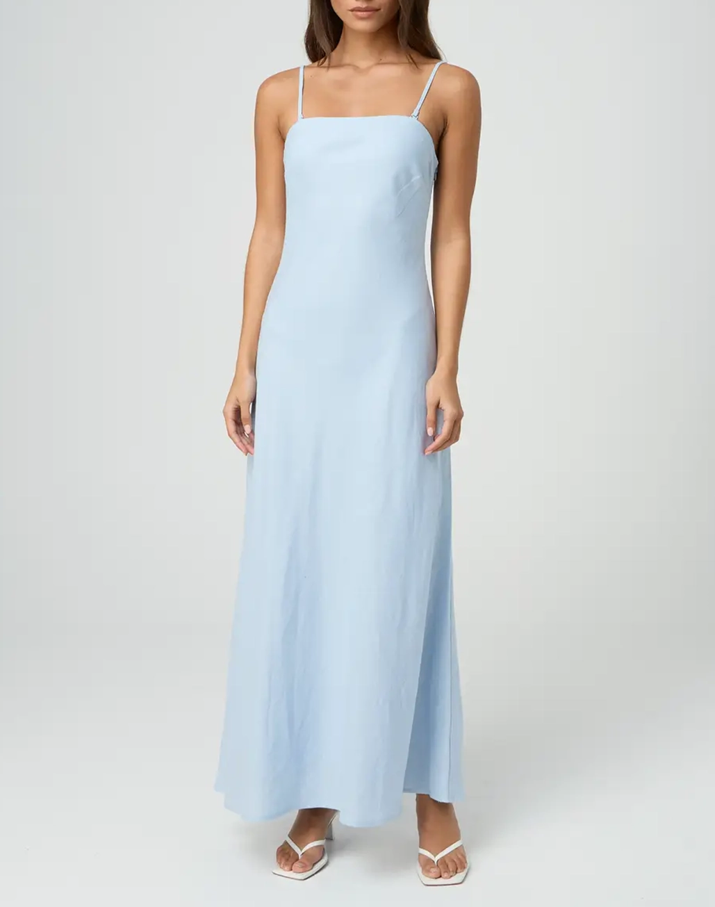 Linen Blend Strapless Maxi Dress