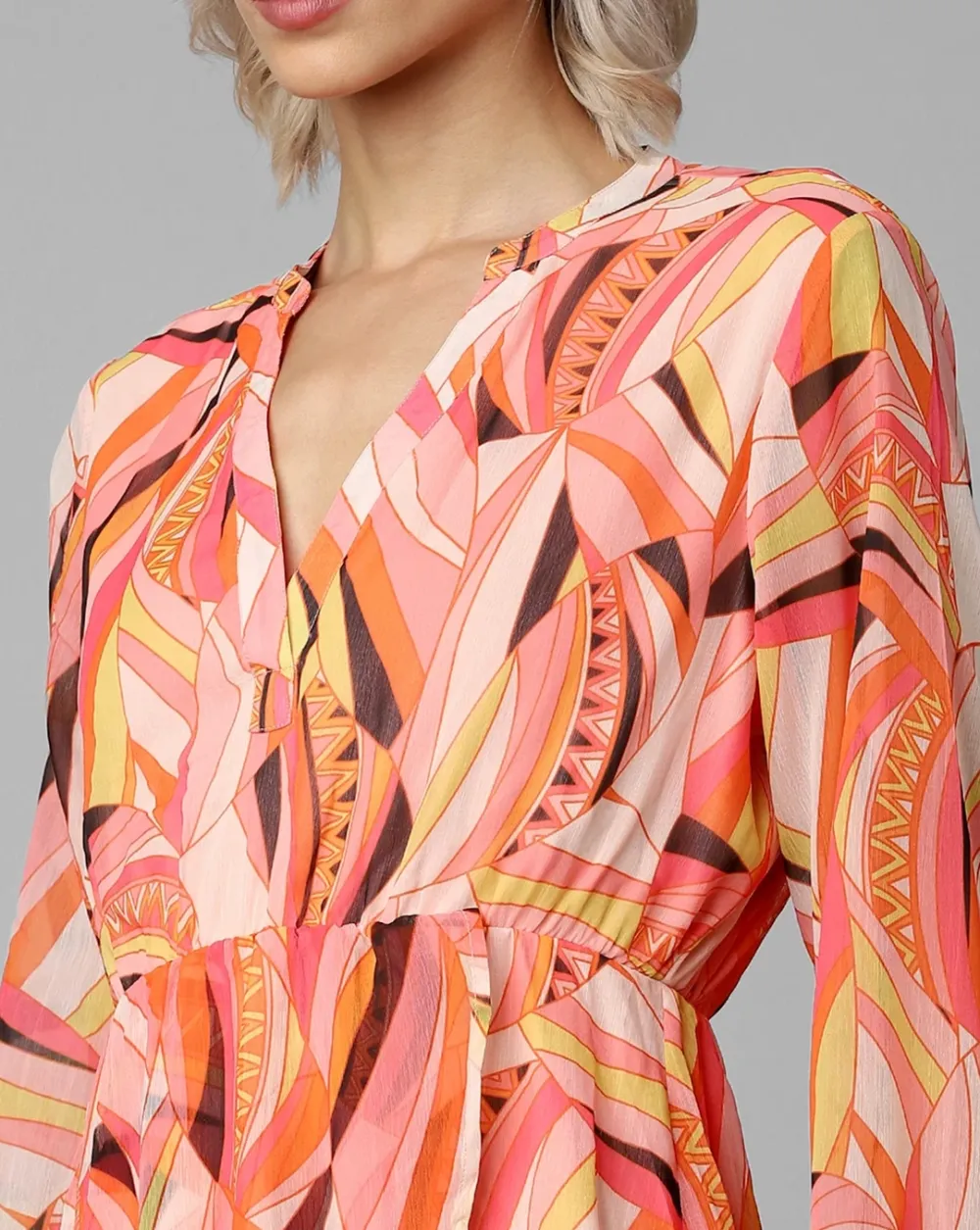 Peach Abstract Print Fit & Flare Dress