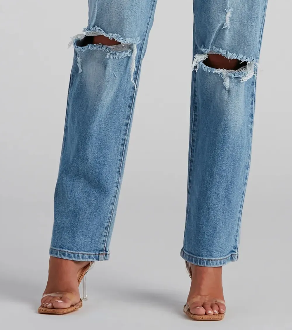 High-Rise Distressed Boyfriend Jeans