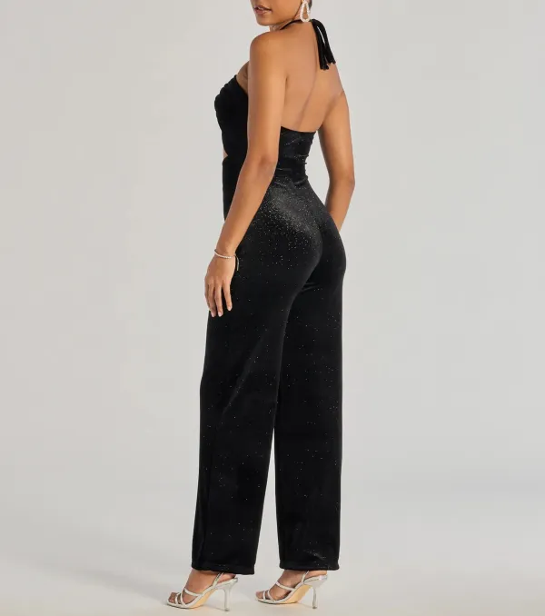 Here To Party Glitter Knit Cutout Jumpsuit