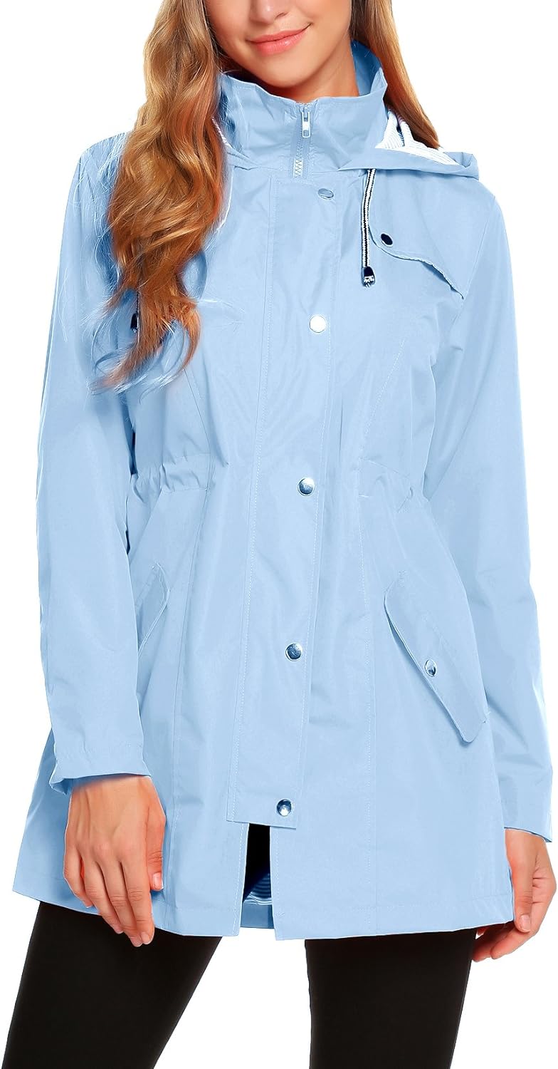 Womens Lightweight Hooded Waterproof Active Outdoor Rain Jacket S-XXL