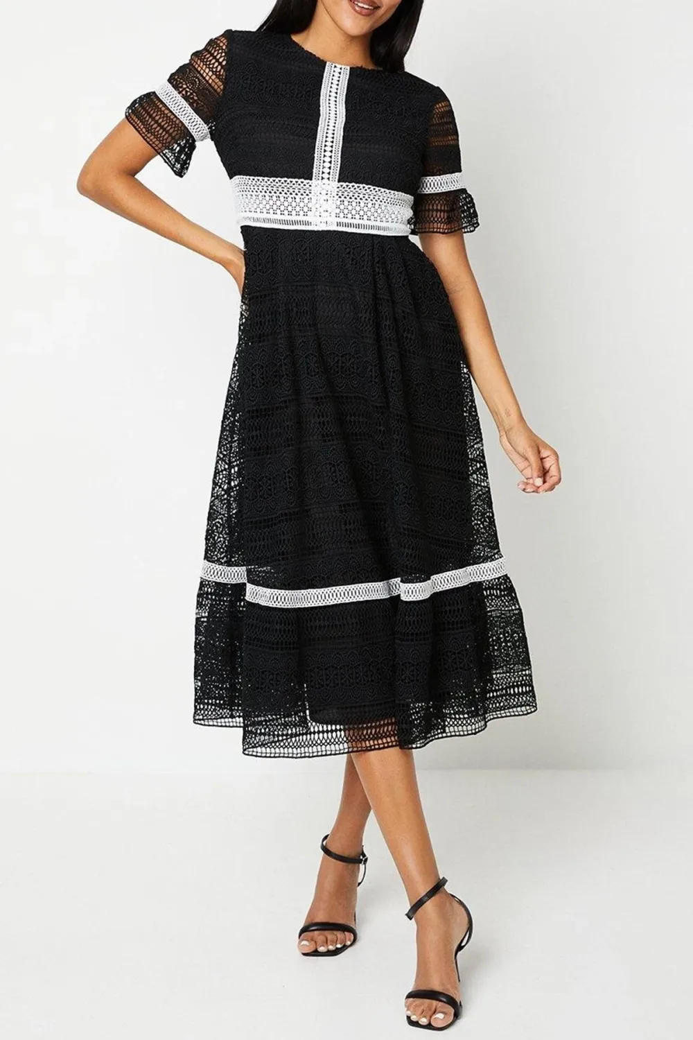 Lace Trim Detail Midi Dress