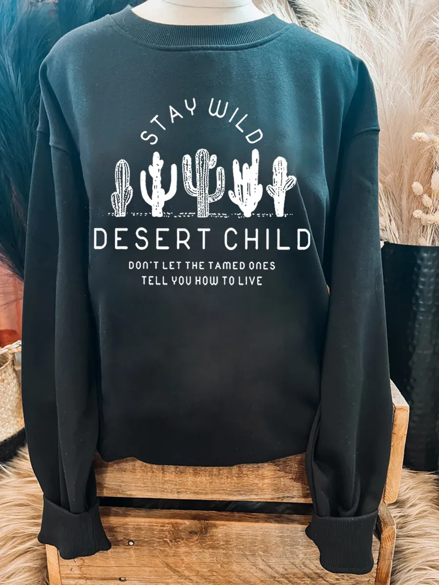 Retro Western Continuation Wild Desert Son Slogan Casual Round Neck Hoodie