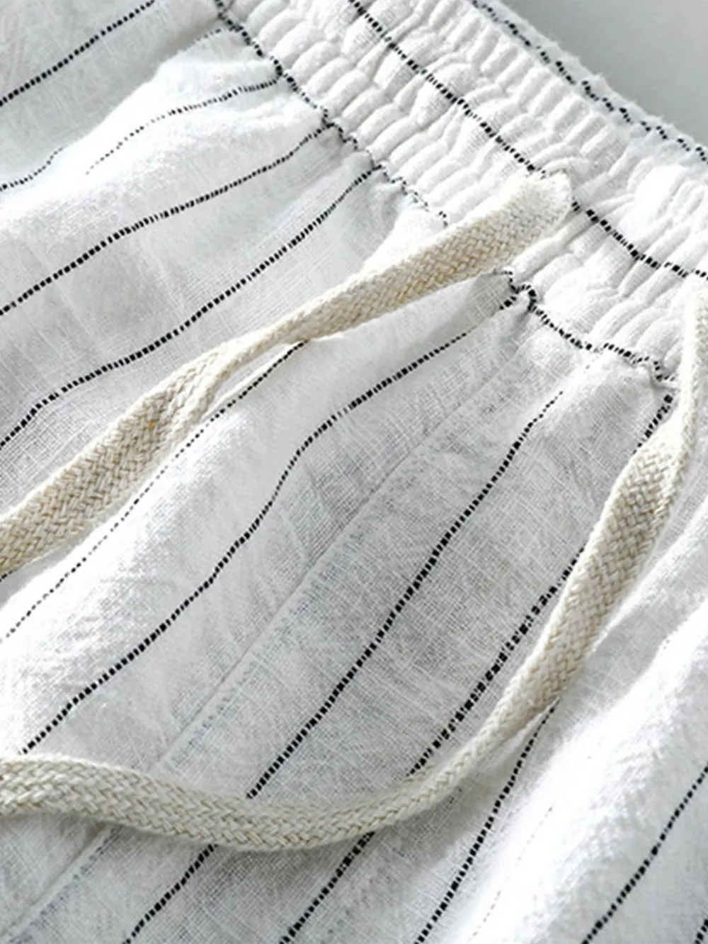 Linen Cotton Blend Drawstring Striped Shorts