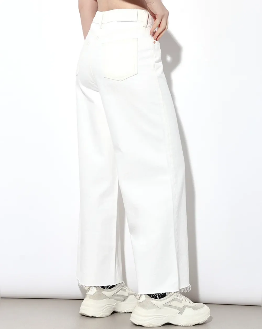 White Raw Edge Wide Leg Jeans