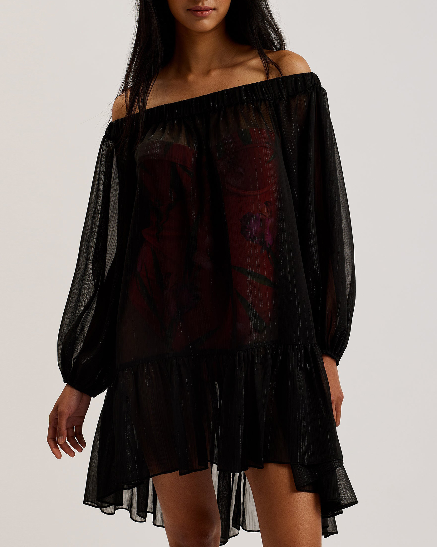 Mylaaa Metallic Thread Bardot Cover Up Black