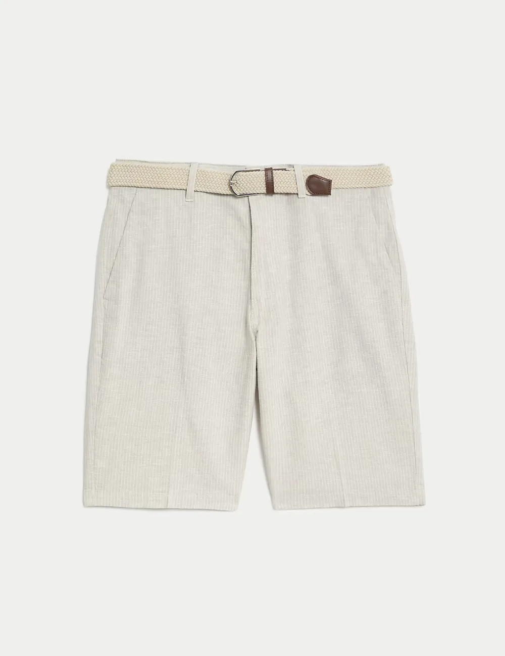 Linen Blend Striped Belted Chino Shorts