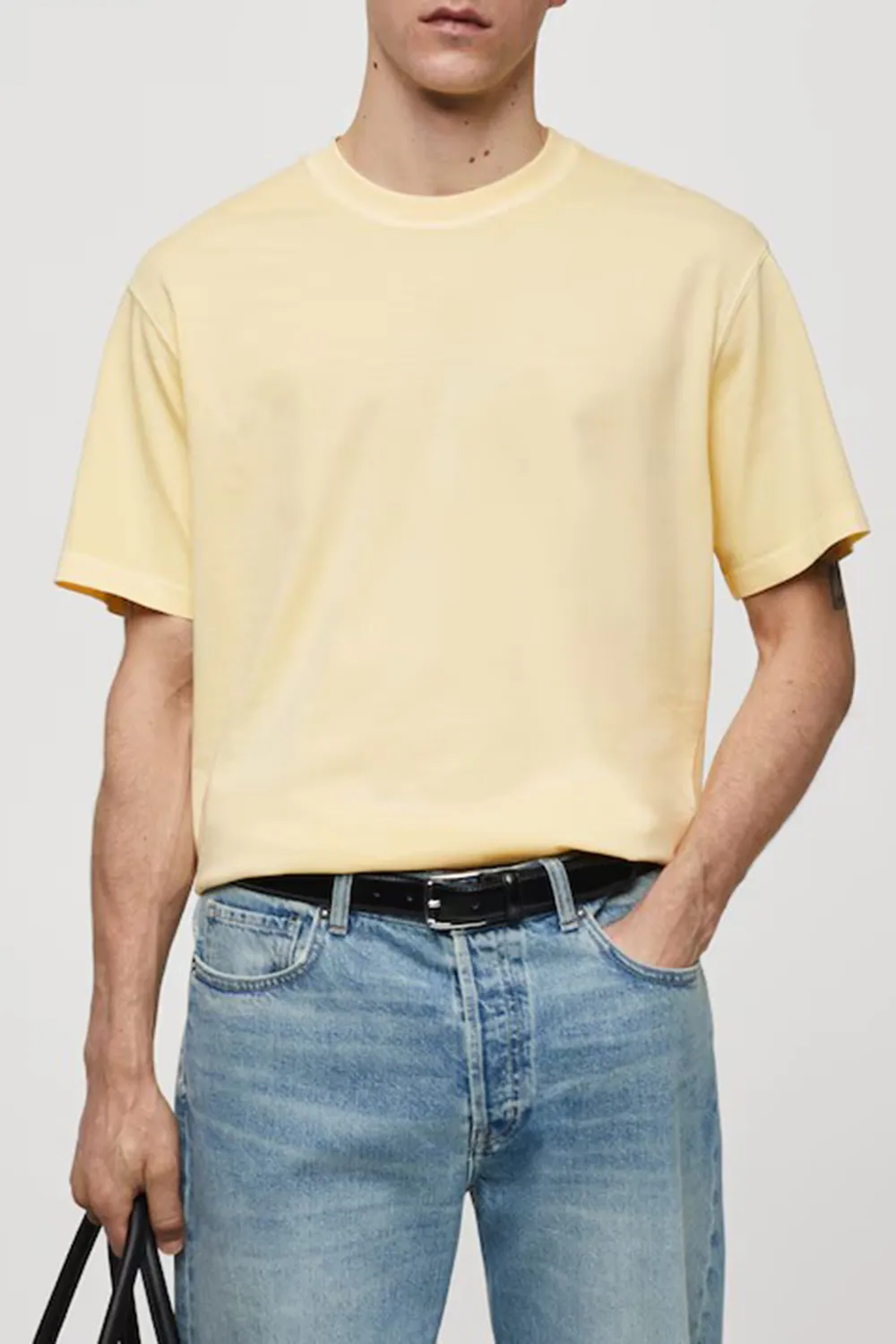 Round-Neck Ribbed Finish T-Shirt