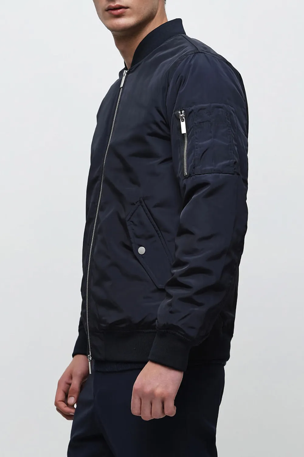 Dark Blue Zip-Up Bomber Jacket