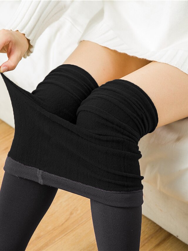 Women's Fleece Lined Leggings Green Blue Purple High Waist Classic Style Home Stretchy Full Length Thermal Warm Plain S M L XL XXL