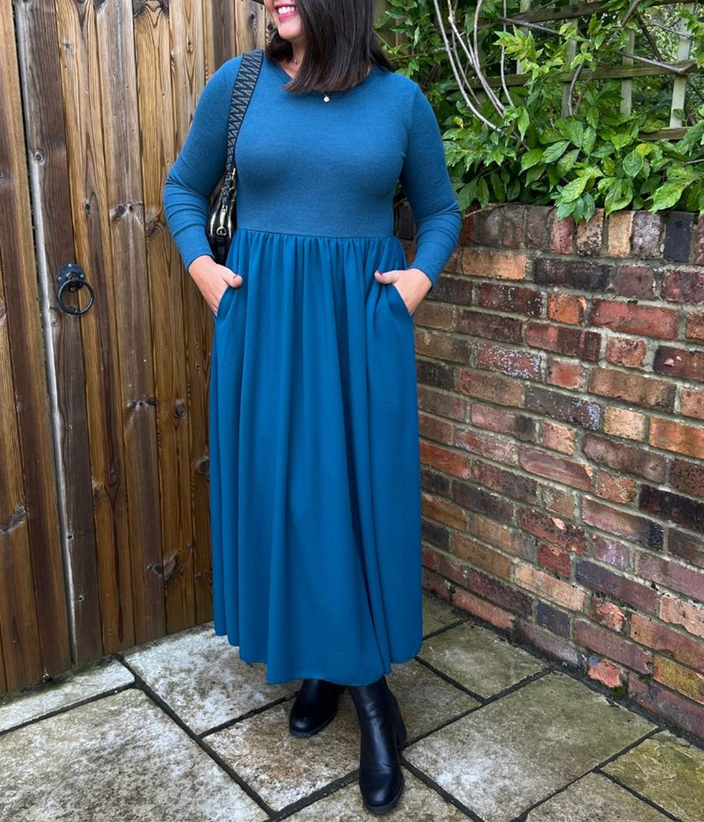 Teal Knitted Bodice Midi Dress