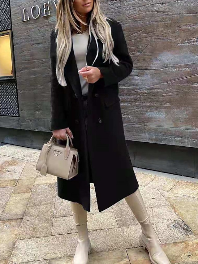 Women's Coat Casual Jacket Street Daily Going out Fall Winter Long Coat Regular Fit Warm Breathable Casual Jacket Long Sleeve Solid Color Blue Khaki Gray
