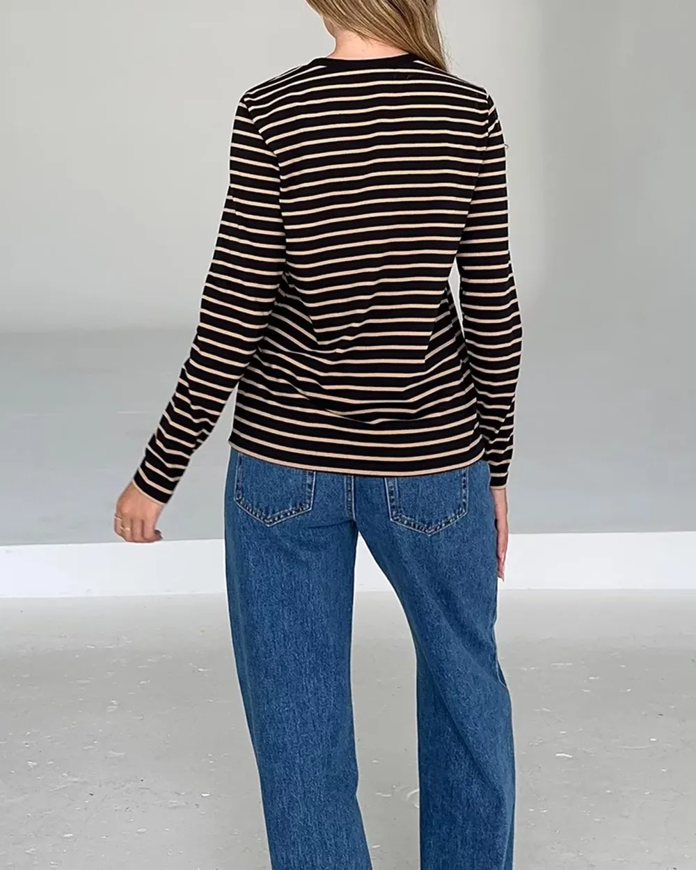 Melrose Long Sleeve Stripe Boyfriend Tee