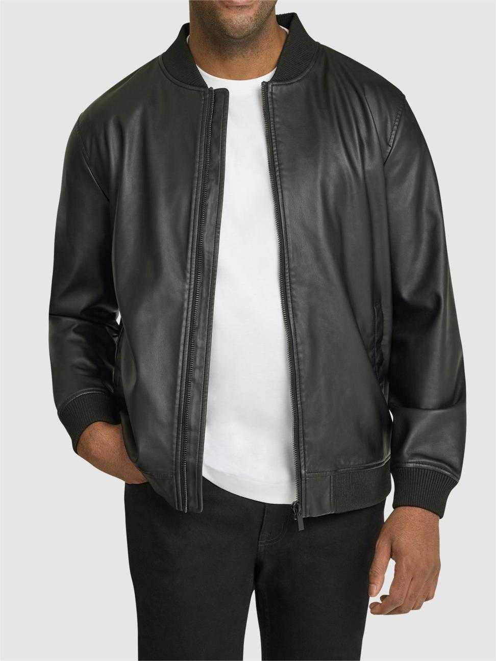 BLACK CURTIS FAUX LEATHER BOMBER