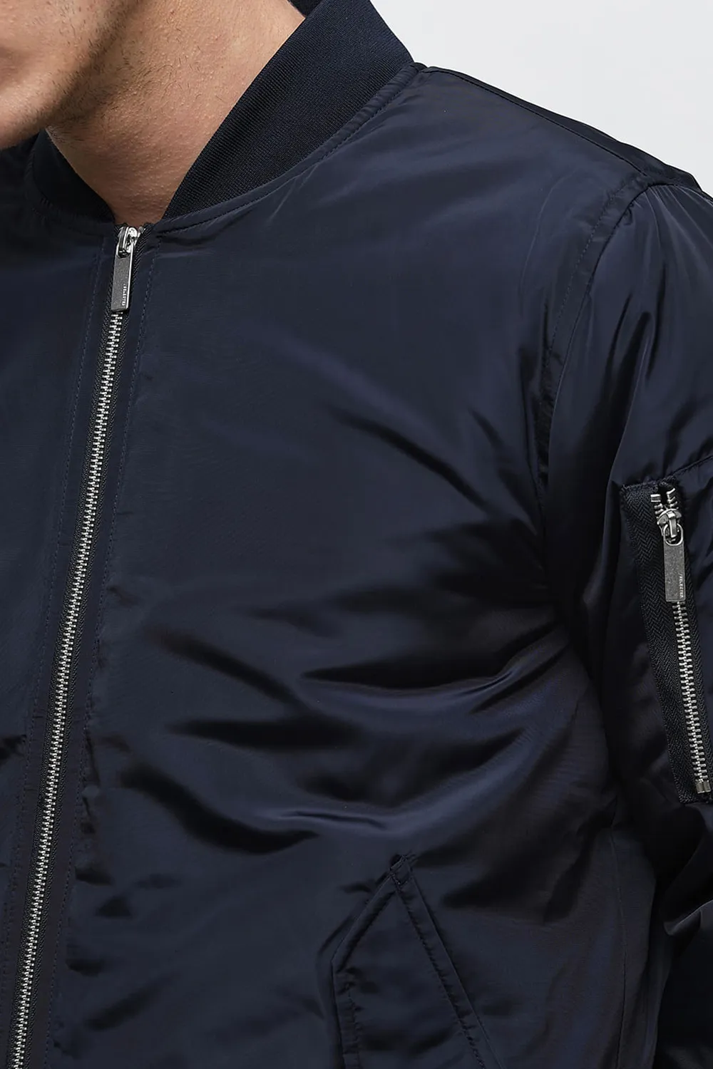 Dark Blue Zip-Up Bomber Jacket