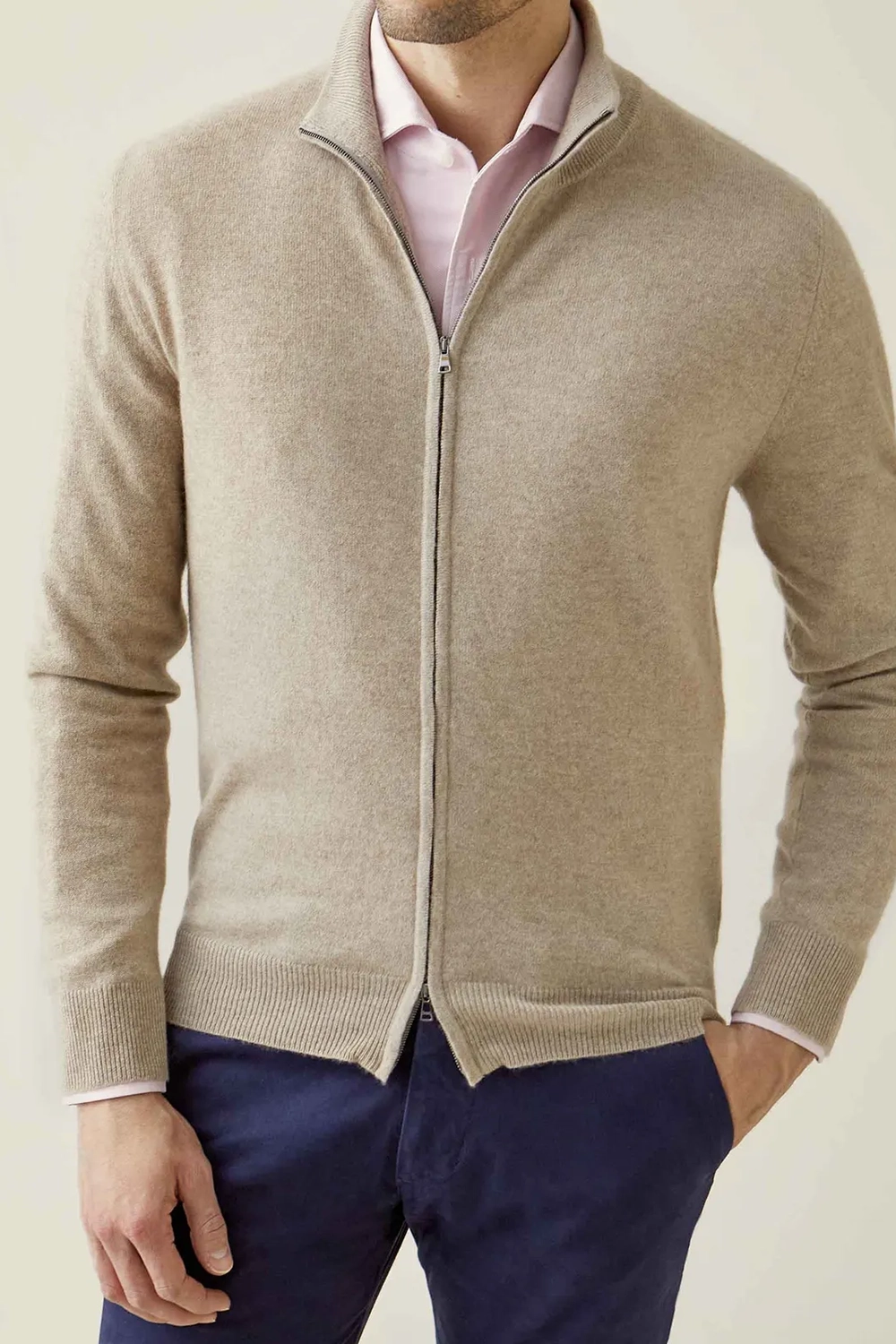 Ribbed Funnel Collar Cardigan