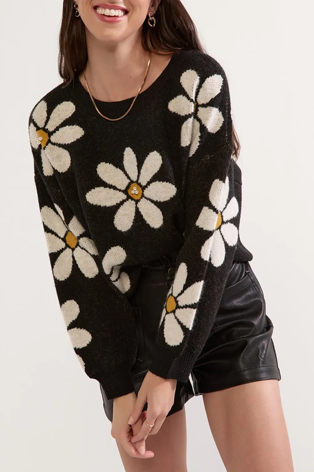 Matilda Pearl Daisy Pattern Pullover Sweater