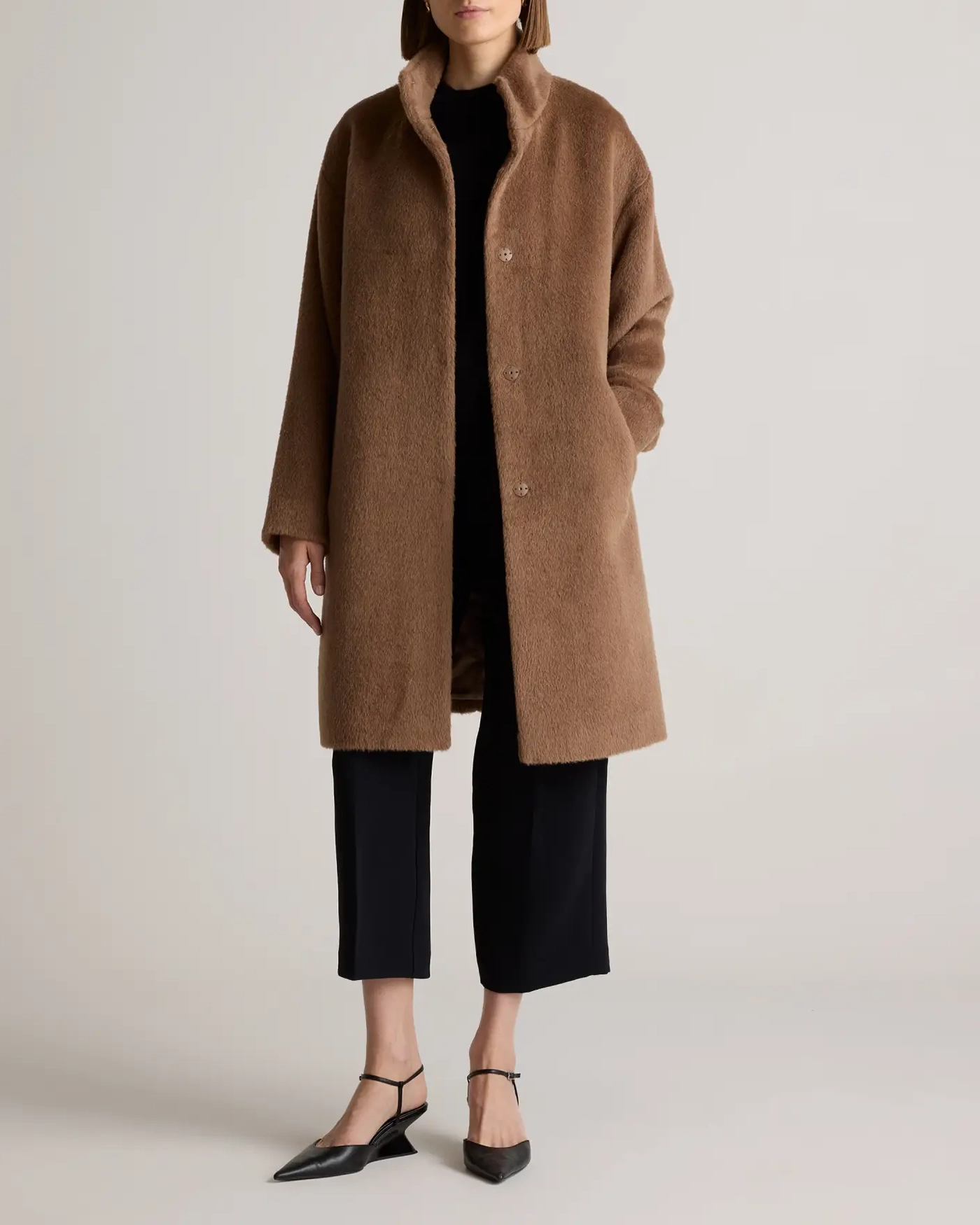 Alpaca-Wool Stand Collar Coat