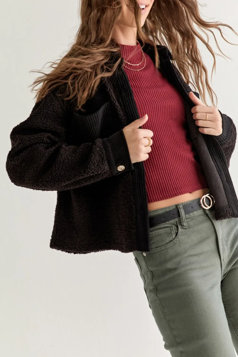 Matilda Waffle Sherpa Cropped Jacket