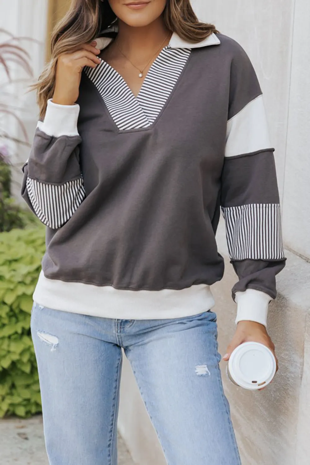 Charcoal Color Block French Terry Sweatshirt