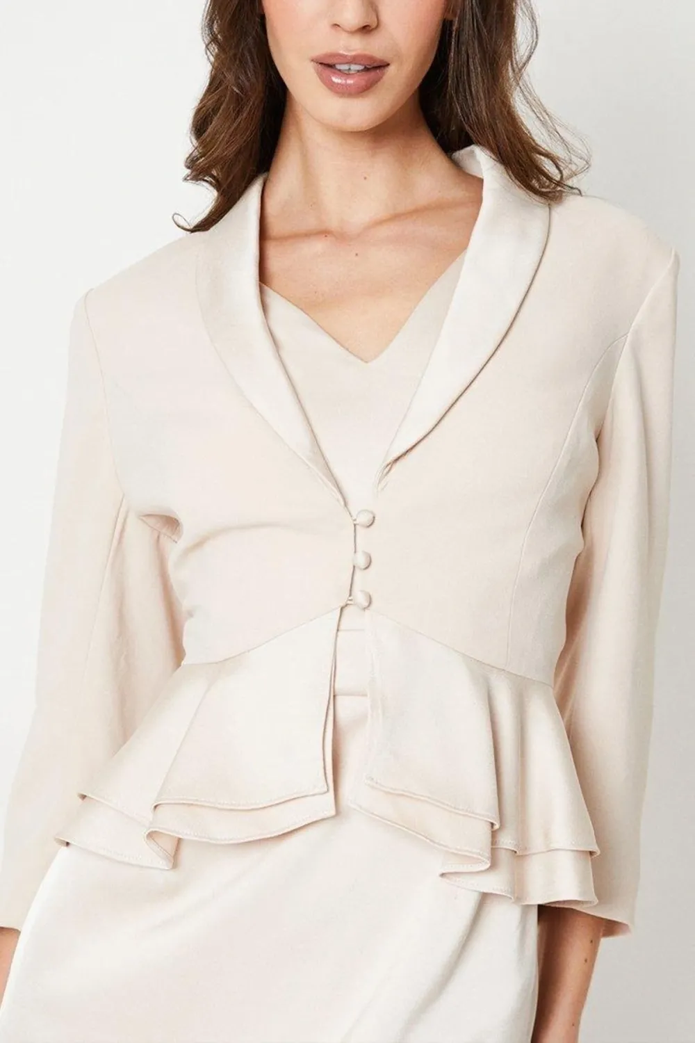 Satin Back Crepe Tailored Jacket With Peplum