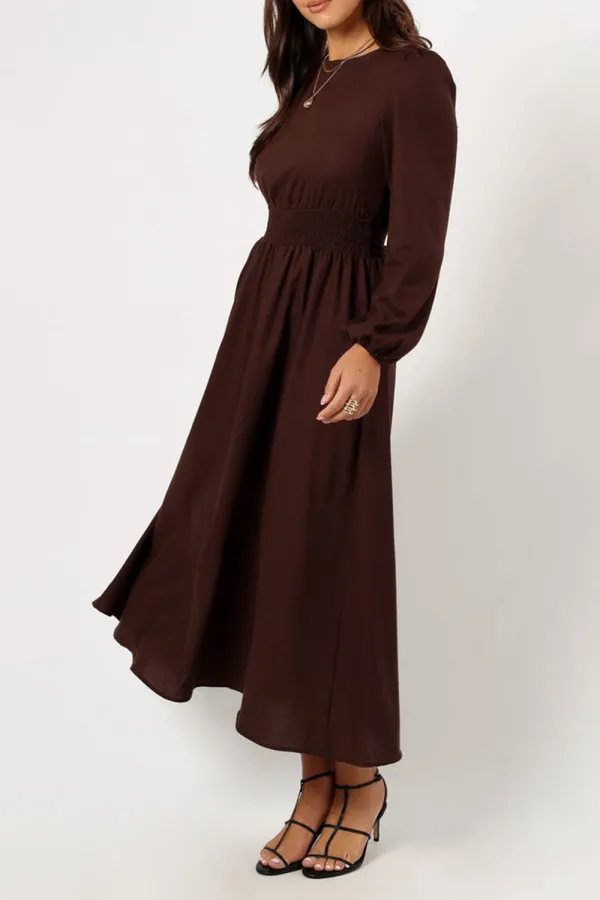 ROMAN LONG SLEEVE MAXI DRESS - BROWN