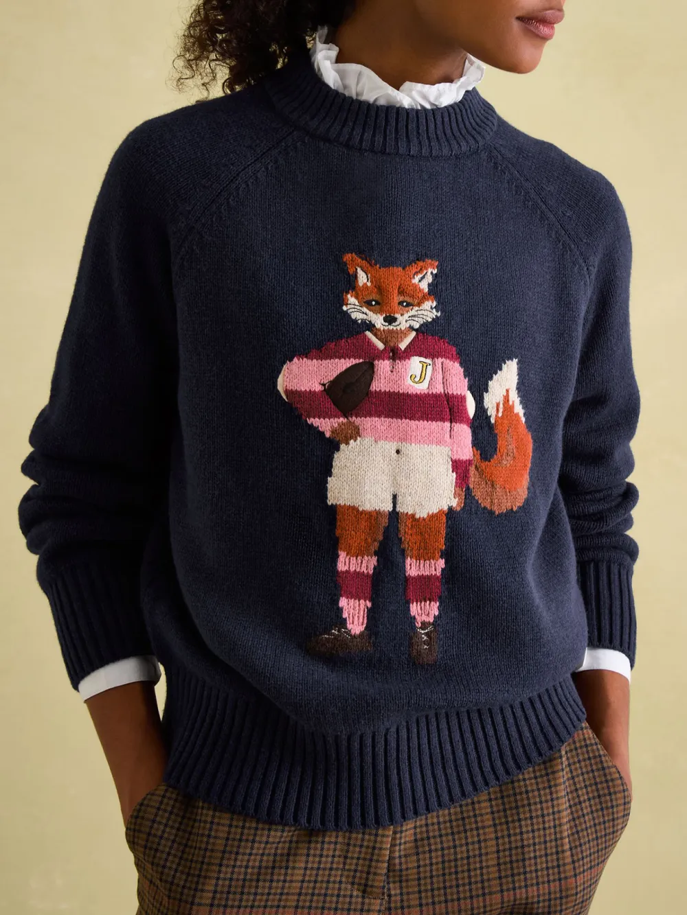 Jonty Dark Green Intarsia Fox Knit Jumper