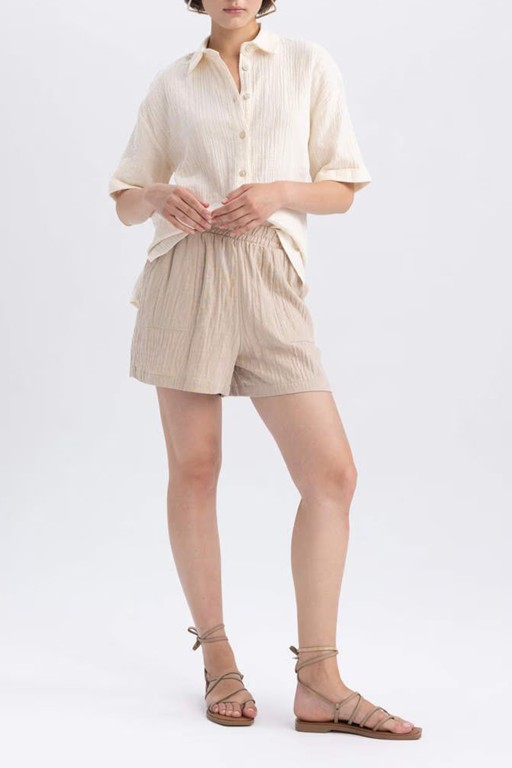 Regular Fit Muslin Normal Waist Shorts