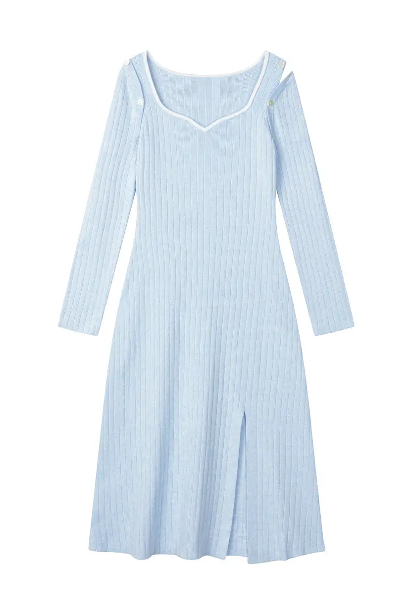 Ophelia Adjustable Sleeve Knit Dress - Icy Blue