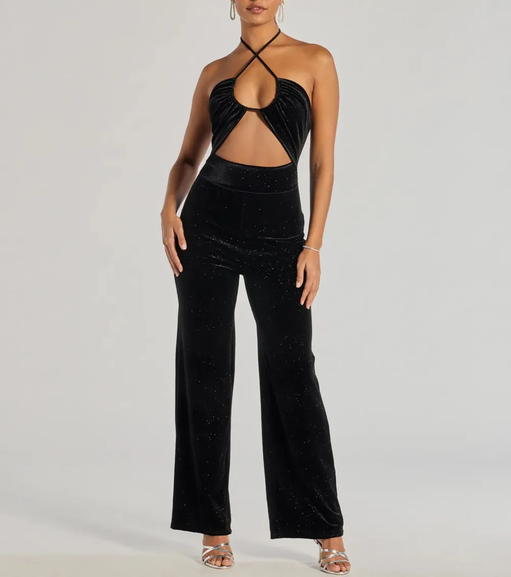 Here To Party Glitter Knit Cutout Jumpsuit