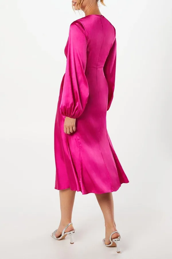 Satin Twist Front Midi Dress