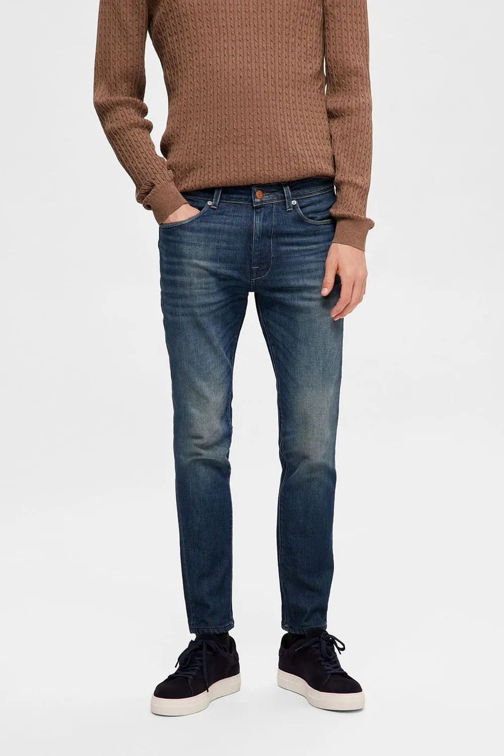 Blue Mid Rise Washed Slim Fit Jeans