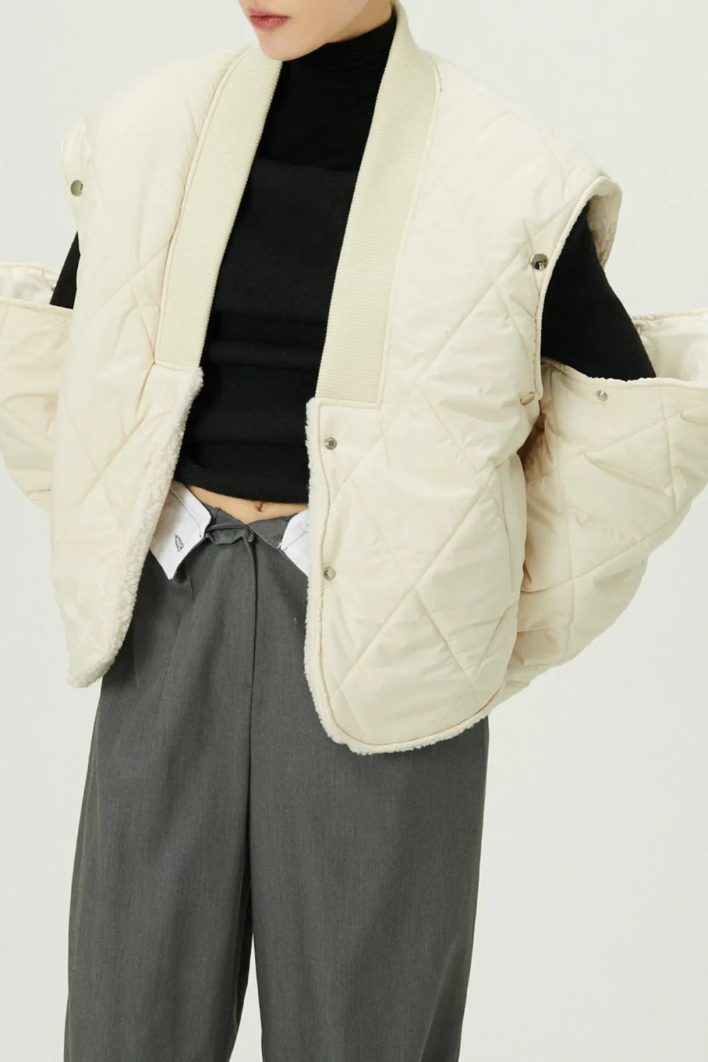 Eileen Quilted Sherpa Coat w/Detachable Sleeve