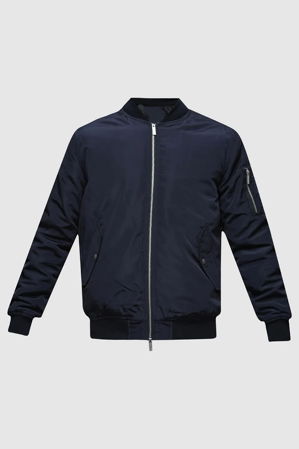 Dark Blue Zip-Up Bomber Jacket