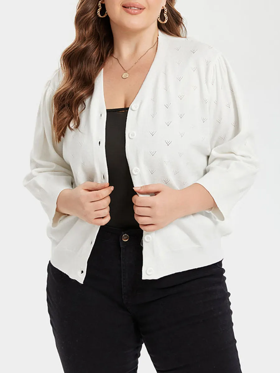 Pointelle Knit Button Front Cardigan