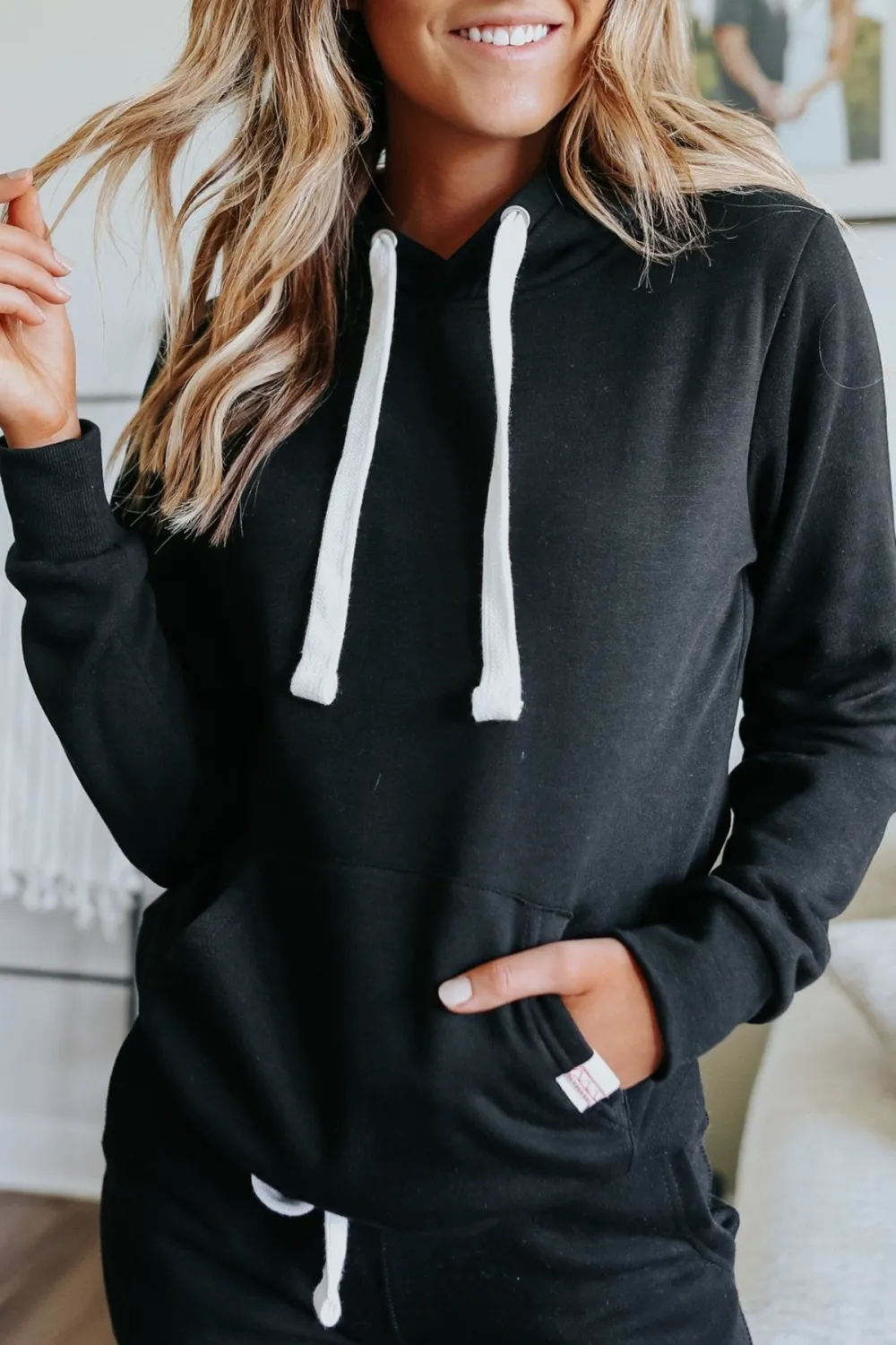 Drawstring Black Fleece Hoodie