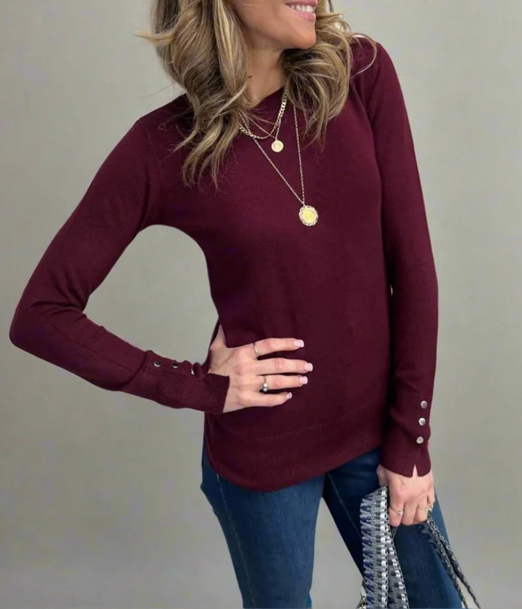 Burgundy Fine Knit Button Cuff Jumper