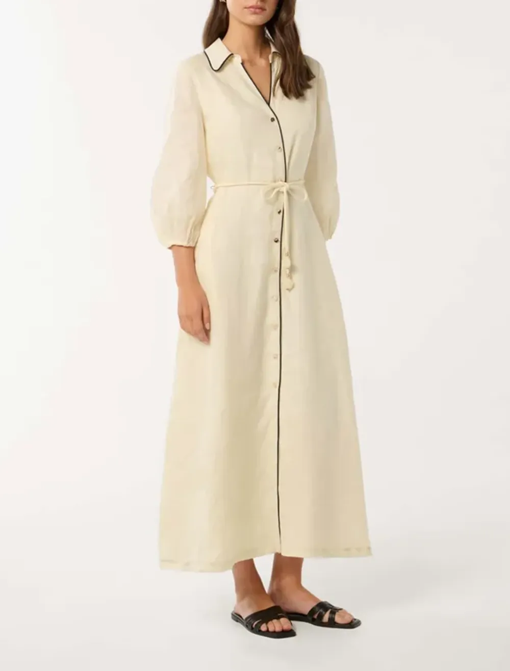 Tabitha Contrast Linen Midi Dress