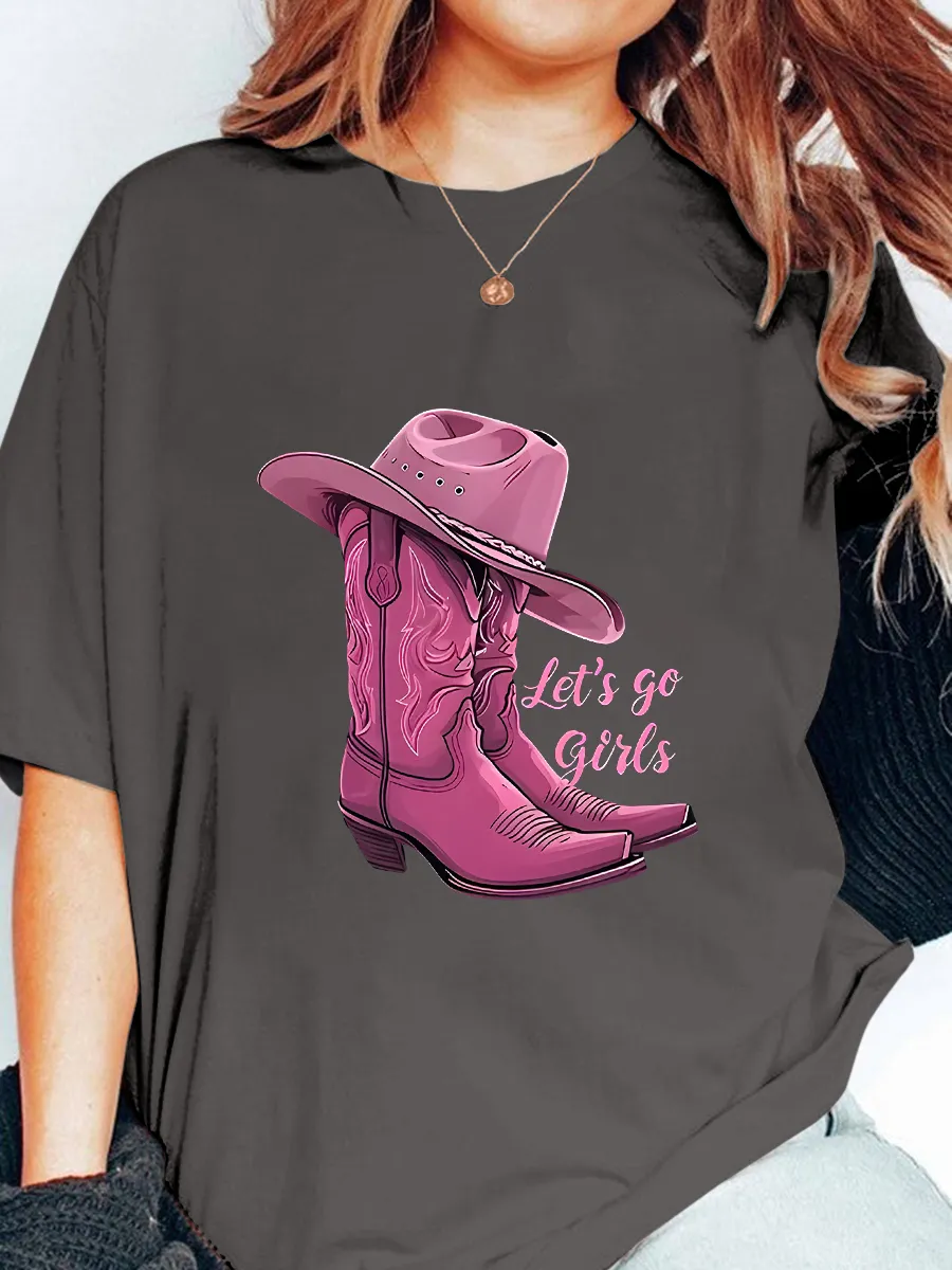 Trendy Pink Cowgirl Boots & Hat Graphic Tee