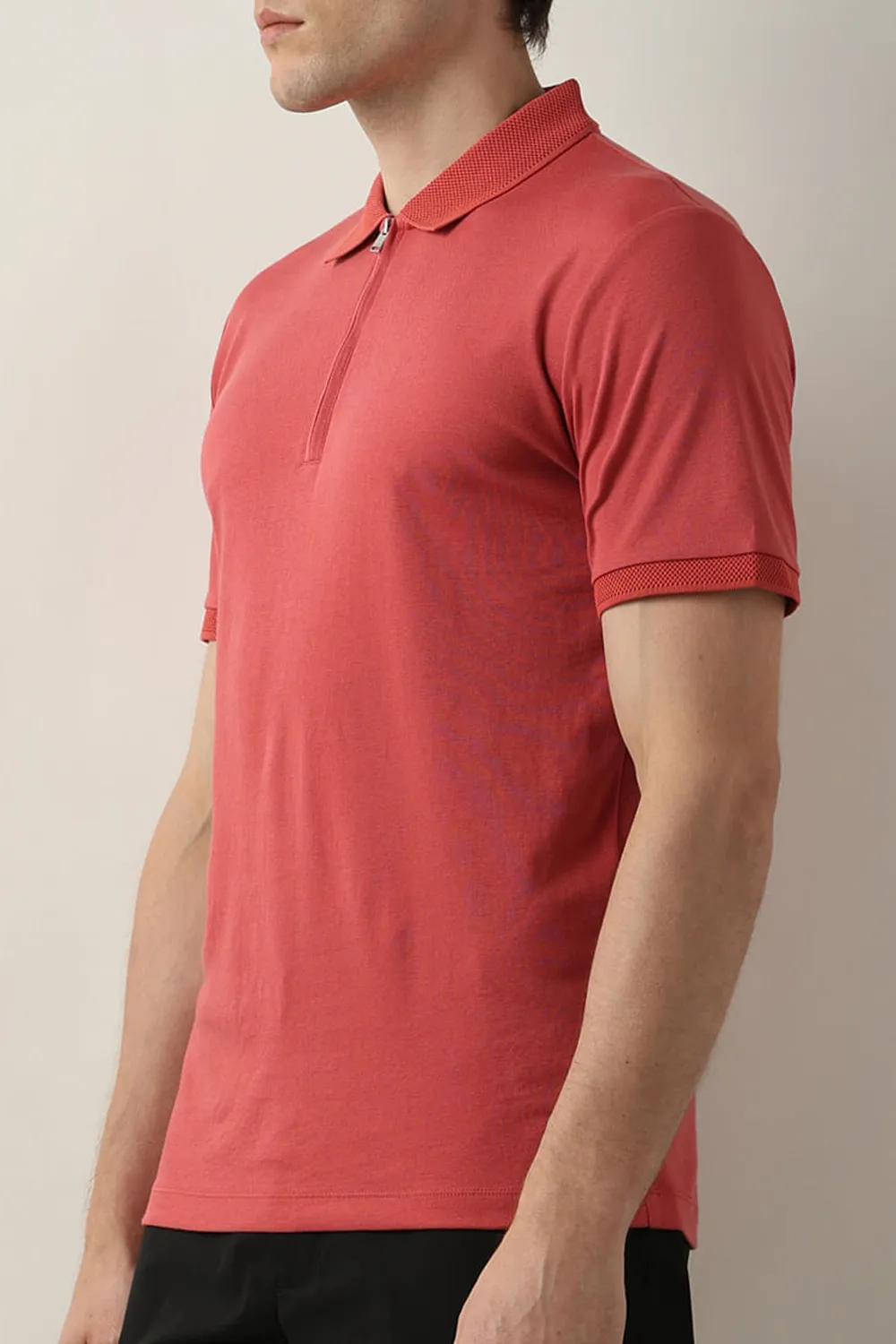 Pink Zip Detail Polo T-shirt