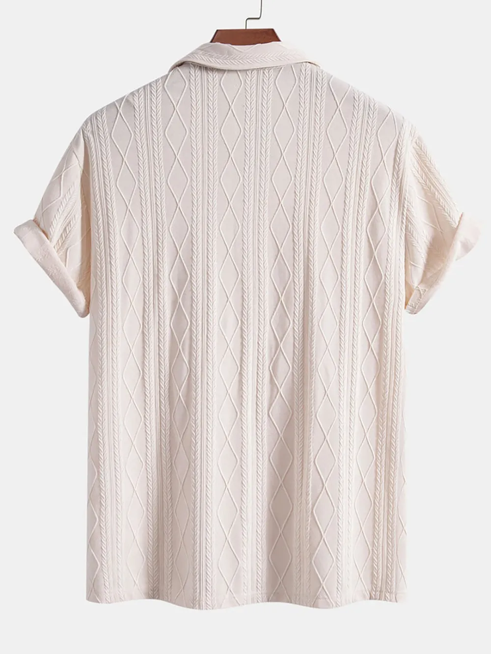 Knitted Geometric Rhombus Jacquard Cuban Shirt