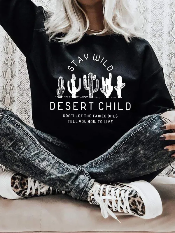 Retro Western Continuation Wild Desert Son Slogan Casual Round Neck Hoodie