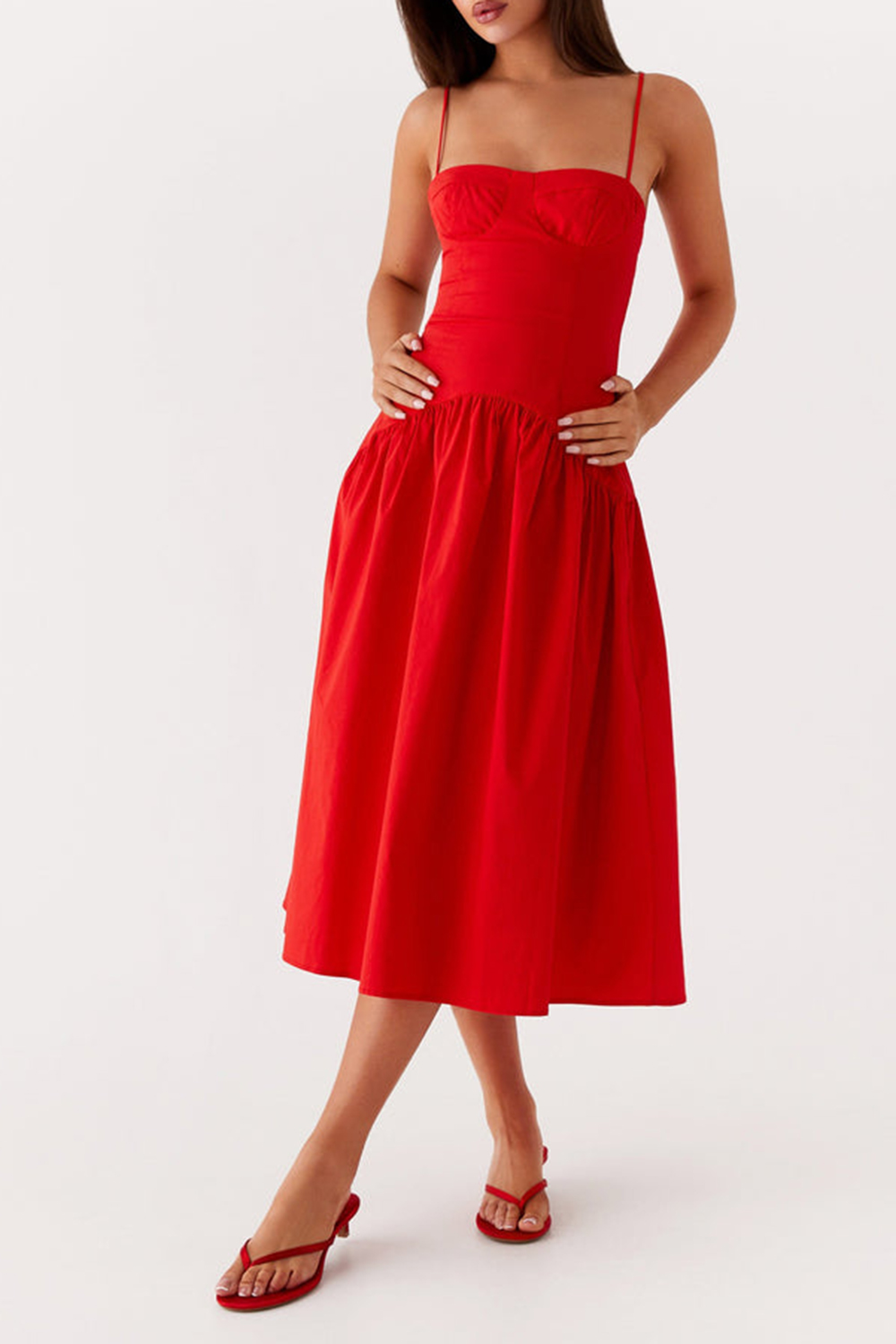 Yvette Corset Midi Dress - Red