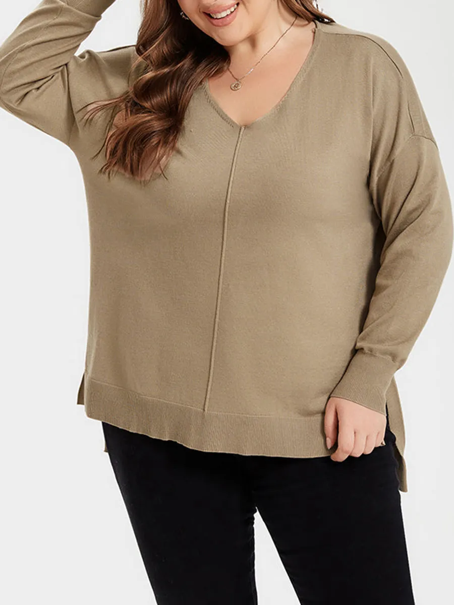 Solid Drop Shoulder Split Hem Sweatshirt