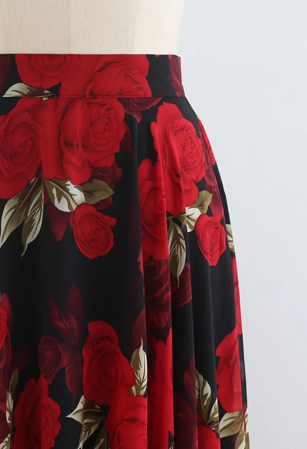 TIMELESS FAVORITE CHIFFON MAXI SKIRT IN RED ROSE