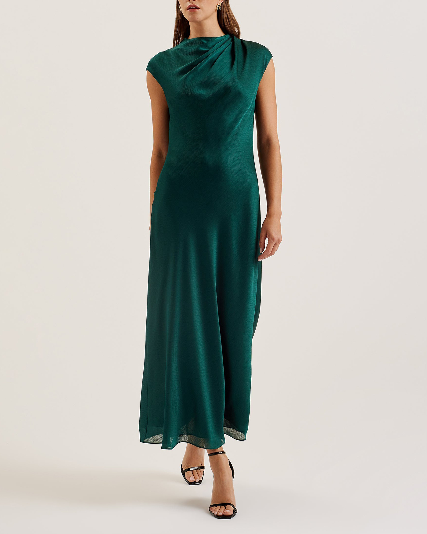 Rimini Draped Neck Detail Midi Dress Dk-Green