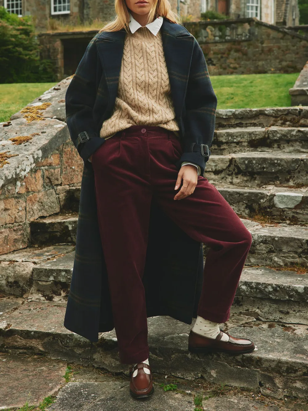 Cotton Calla Burgundy Corduroy Tapered Trousers